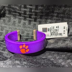 Purple Clemson Tigers Collegiate Logo Cuff Bracelet.